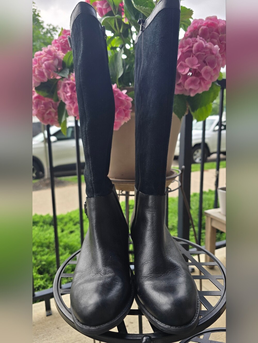 Franco Sarto Black Leather & Suede Knee High Boots Women’s 7 Side Zip Buckle